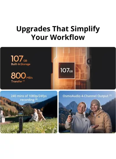dji Osmo Pocket 4 Creator Combo, Pocket Gimbal Vlog Camera, 1″ CMOS & 4K/240fps, 3-Axis, 2× Lossless Zoom, 107GB Built-in Storage, Mic 3 Transmitter, Osmo Mini Tripod Official Warranty-4