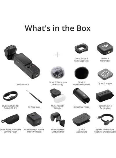 dji Osmo Pocket 4 Creator Combo, Pocket Gimbal Vlog Camera, 1″ CMOS & 4K/240fps, 3-Axis, 2× Lossless Zoom, 107GB Built-in Storage, Mic 3 Transmitter, Osmo Mini Tripod Official Warranty-2