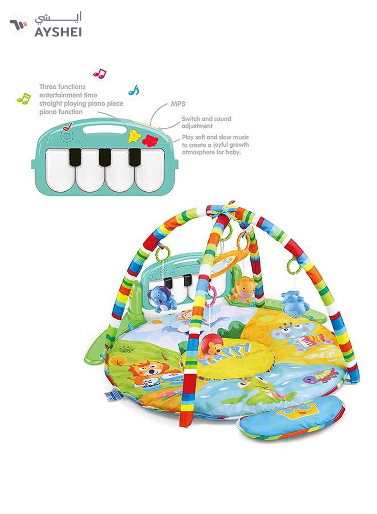 HUANGER Educational Children's Musical, Fitness Mat With Piano Microphone And Pendants 55x86x86cm-2-2