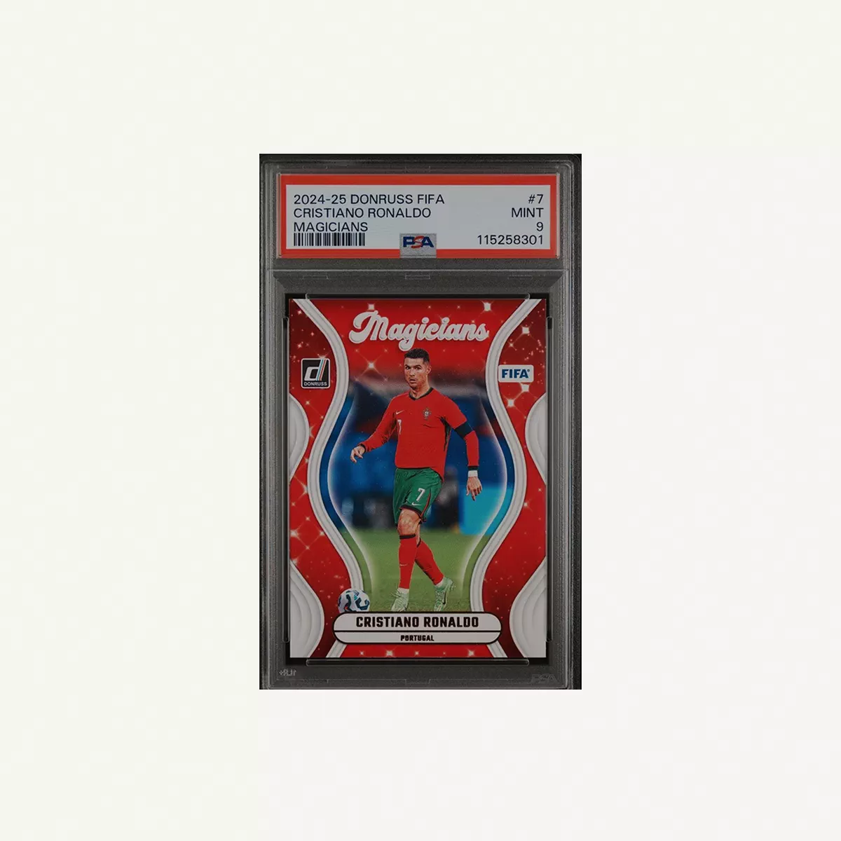 2024–25 Donruss FIFA Cristiano Ronaldo “Magicians” #7, graded PSA Mint 9-0-0