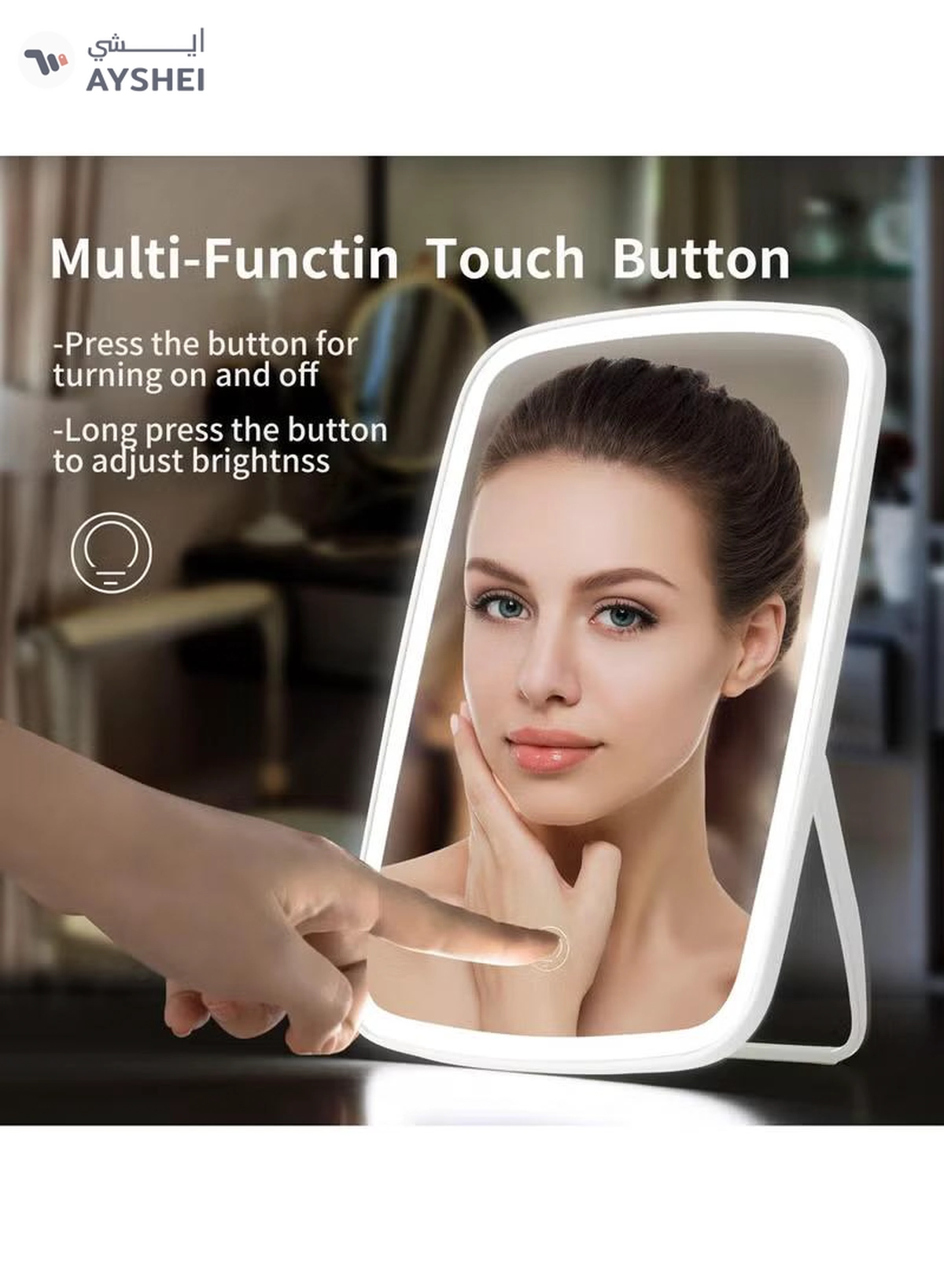  NNEWVANTE Makeup Mirror Touch Screen Vanity Mirror with Lights,Portable Makeup Mirrors LED Brightness Adjustable Mirror USB Rechargeable Cosmetic Mirror-4-4