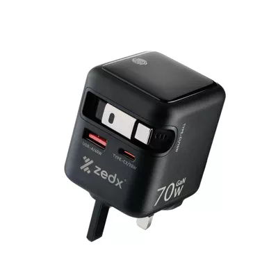 70W GaN Wall Charger with Built-In Retractable Type-C Cable-0