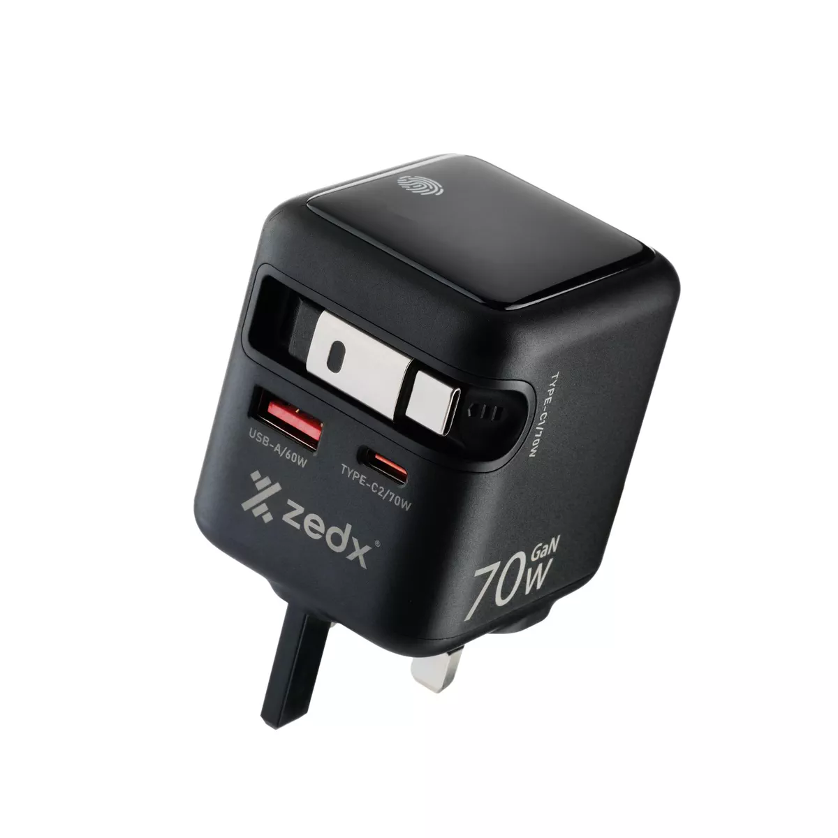 70W GaN Wall Charger with Built-In Retractable Type-C Cable