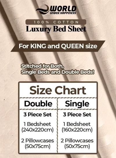 Eworld 3 Piece Luxury Cream Striped Bed Sheet Set with 1 Flat Sheet and 2 Pillowcases-2