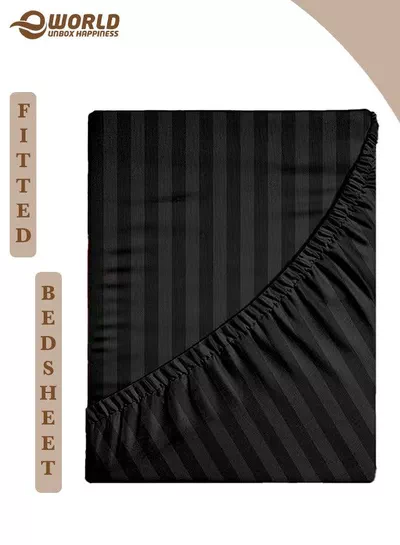 Black Striped Microfiber Fitted Bedsheet with Deep Pocket for a Snug Fit, Breathable, Machine Washable for Optimal Protection, Available in King, Queen and Single Sizes, Without Pillow Cover-0