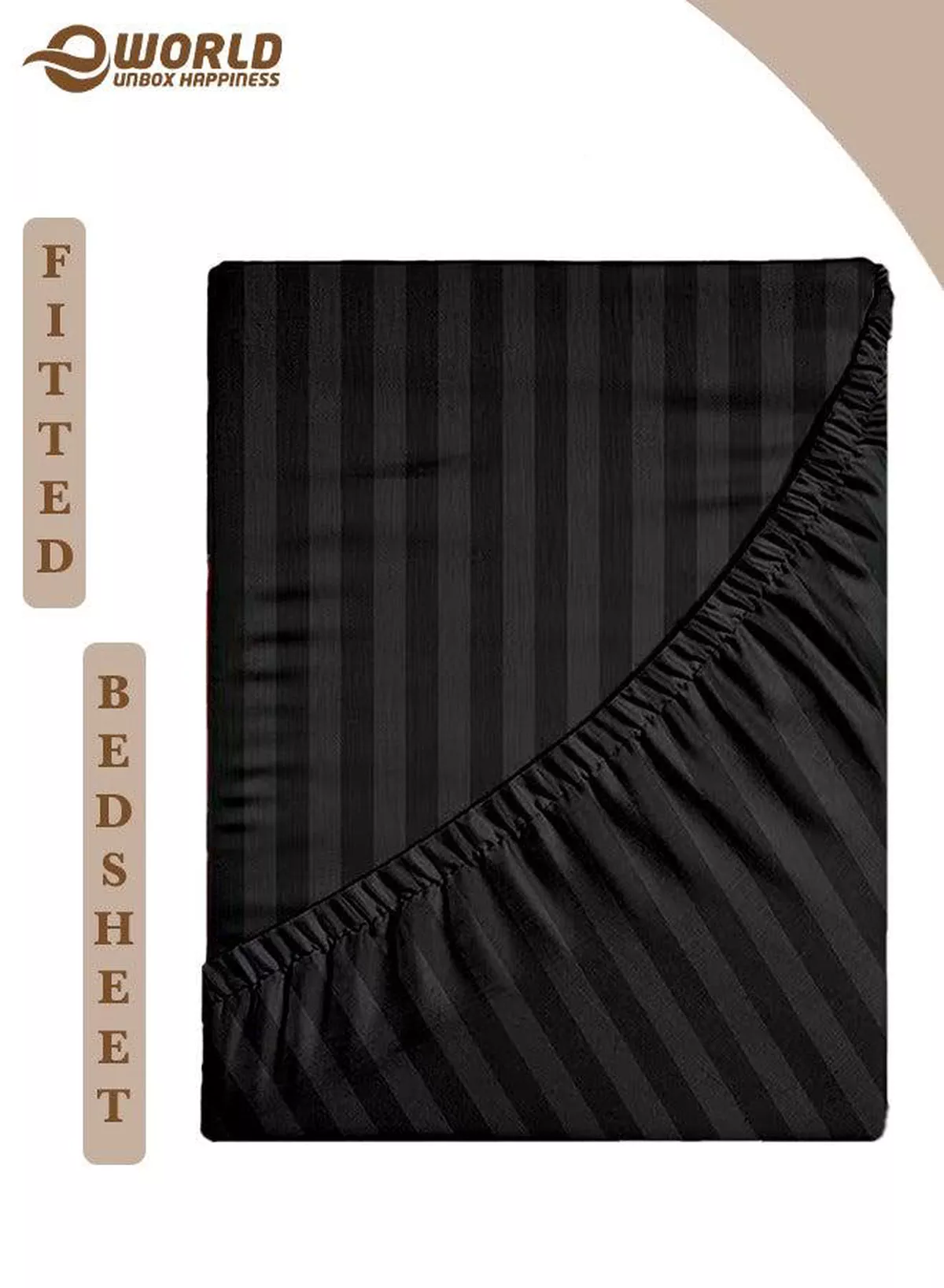 Black Striped Microfiber Fitted Bedsheet with Deep Pocket for a Snug Fit, Breathable, Machine Washable for Optimal Protection, Available in King, Queen and Single Sizes, Without Pillow Cover
