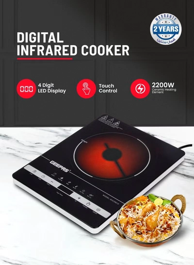 GEEPAS Digital Infrared Cooker- GIC33013/ Single Cooking Hob with Ceramic Heating Element, 2200W Power, 4-Digit LED Display & Touch Control/ 10 Adjustable Power & Temperature Levels, 3hr Timer, Multi-Function Cooking (Hot Pot, Soup, Fry, BBQ, etc.), Energy Saving 2200 W GIC33013 Black-4