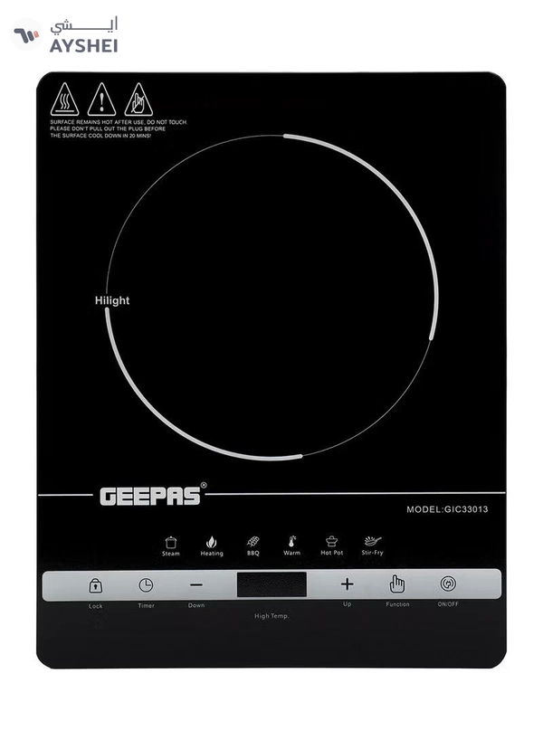 GEEPAS Digital Infrared Cooker- GIC33013/ Single Cooking Hob with Ceramic Heating Element, 2200W Power, 4-Digit LED Display & Touch Control/ 10 Adjustable Power & Temperature Levels, 3hr Timer, Multi-Function Cooking (Hot Pot, Soup, Fry, BBQ, etc.), Energy Saving 2200 W GIC33013 Black