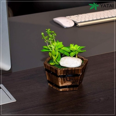 YATAI Artificial Succulent Wooden Potted Plant Mini Artificial Plants with Stone and Grass in Pots, Green Faux Potted Plants for Office Window Table Bathroom Greenery Room Home Decor-1