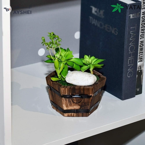 YATAI Artificial Succulent Wooden Potted Plant Mini Artificial Plants with Stone and Grass in Pots, Green Faux Potted Plants for Office Window Table Bathroom Greenery Room Home Decor