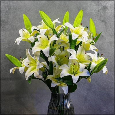 YATAI Artificial Lily Flowers, Long-lasting & Maintenance-Free Fake Flowers, Real Touch Lifelike Silk Lily Flower with Realistic Green Leaves, Faux Flower Arrangements for Home Office Wedding Decor-1