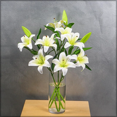 YATAI Artificial Lily Flowers, Long-lasting & Maintenance-Free Fake Flowers, Real Touch Lifelike Silk Lily Flower with Realistic Green Leaves, Faux Flower Arrangements for Home Office Wedding Decor-0