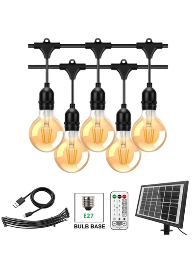 Yuwell Outdoor Waterproof IP65 Led String Lights E27 Holder 15 Meter Bulb Holder Wire With 30 Bulbs 4W G80 Amber With EU Plug Solar Bulb Holder For Ramadan Decoration Lights And Outdoor Decoration Light Hanging Light 6000mAh & USB-C, String Lights With Remote Control And 8 Modes Ramadan Light With Cable Ties-0