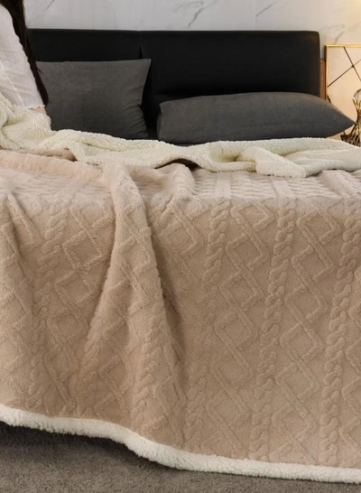 DubaiGallery Winter Double Layer Thick Blanket Soft Warm Sherpa Wool Blankets Geometric Plaid Taff Cashmere Lamb Throw Blanket Girls Gift-1