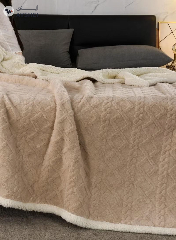 DubaiGallery Winter Double Layer Thick Blanket Soft Warm Sherpa Wool Blankets Geometric Plaid Taff Cashmere Lamb Throw Blanket Girls Gift