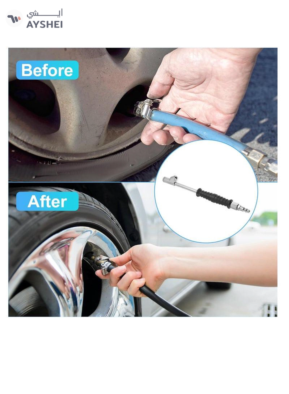 ABBASALI ATH 250mm Portable Automotive Car Straight Shank Dual Head Tyre(TIRE) Air Chuck Inflator-3-3