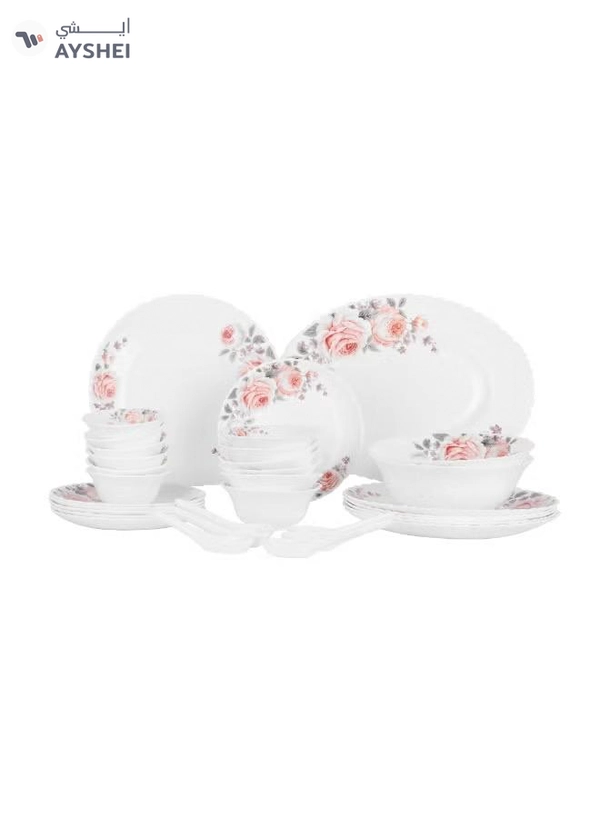 Delcasa Peace Rose 33 Piece Opalware Dinner Set- DC3708/ Includes Oval Plate, Dinner and Flat Plates, Salad Bowls and Soup Spoons