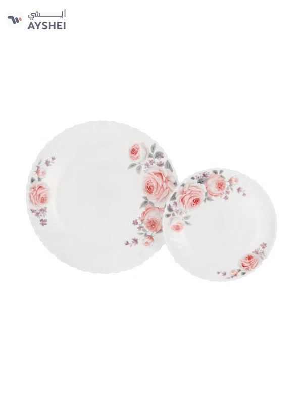 Delcasa Peace Rose 33 Piece Opalware Dinner Set- DC3708/ Includes Oval Plate, Dinner and Flat Plates, Salad Bowls and Soup Spoons
