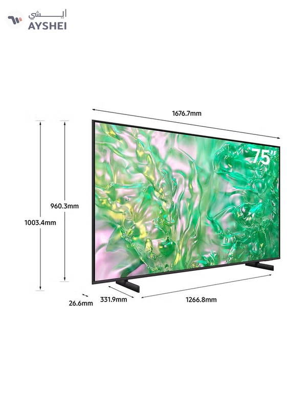 Samsung Smart TV, Big TV, Crystal UHD, DU8000, 75 Inch, 2024, Dynamic Crystal Color, 4K Upscaling, Tizen OS, AirSlim Design UA75DU8000UXZN Titan Gray
