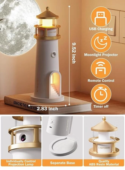 Eworld Lighthouse Moon Lamp Projector, LED Table Lamp for Kids, Boys & Girls-1