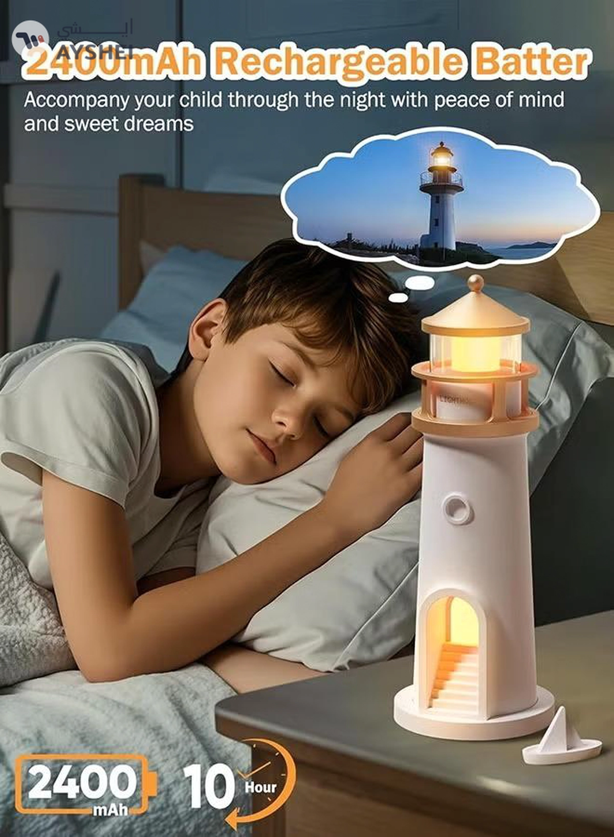 Eworld Lighthouse Moon Lamp Projector, LED Table Lamp for Kids, Boys & Girls-3-3