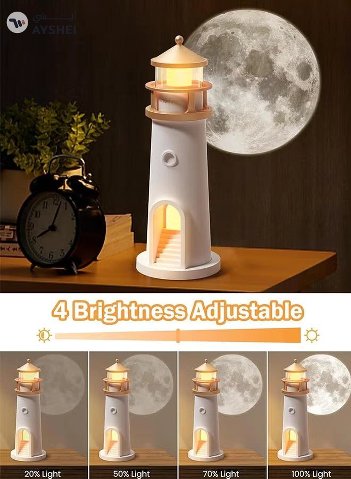 Eworld Lighthouse Moon Lamp Projector, LED Table Lamp for Kids, Boys & Girls-4-4