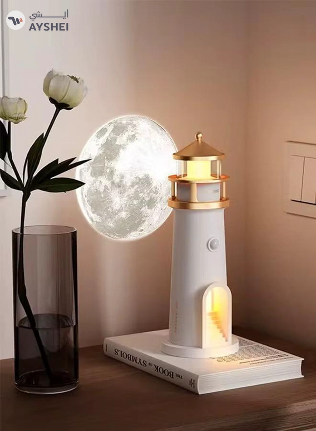 Eworld Lighthouse Moon Lamp Projector, LED Table Lamp for Kids, Boys & Girls-5-5