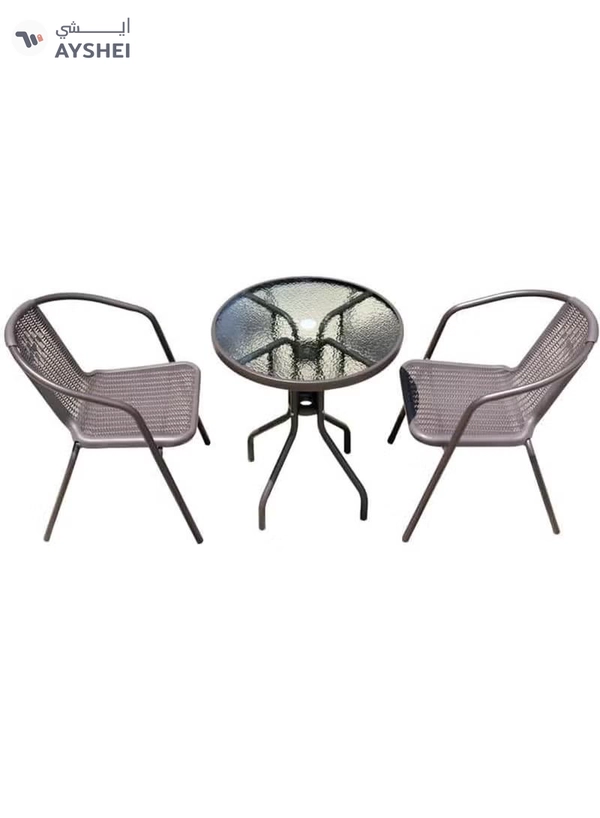 DubaiGallery Patio Furniture Set, 3 Pieces Porch Backyard Garden Outdoor Furniture Rattan Chairs and Table Wicker Conversation Set