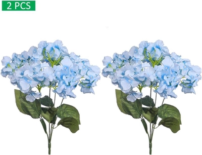 Yatai 2pcs Artificial Silk Blue Hydrangea Flower 45 cm with Leaves-4