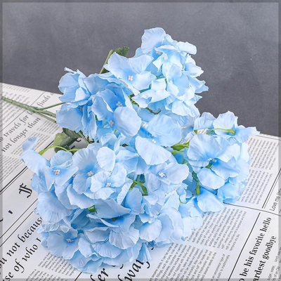 Yatai 2pcs Artificial Silk Blue Hydrangea Flower 45 cm with Leaves-5