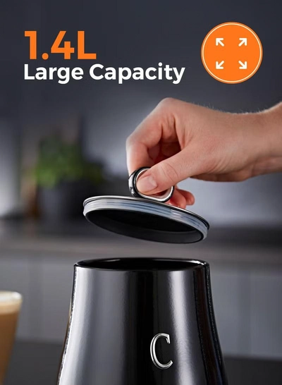 GEEPAS 3 Piece Canister Set- GCS63082UK-BK/ Retrovive Collection, 1.4 liters, Carbon Steel Built, Stainless Steel Lid with Silicone Seal/ Perfect for Tea, Coffee, Sugar, etc.-5