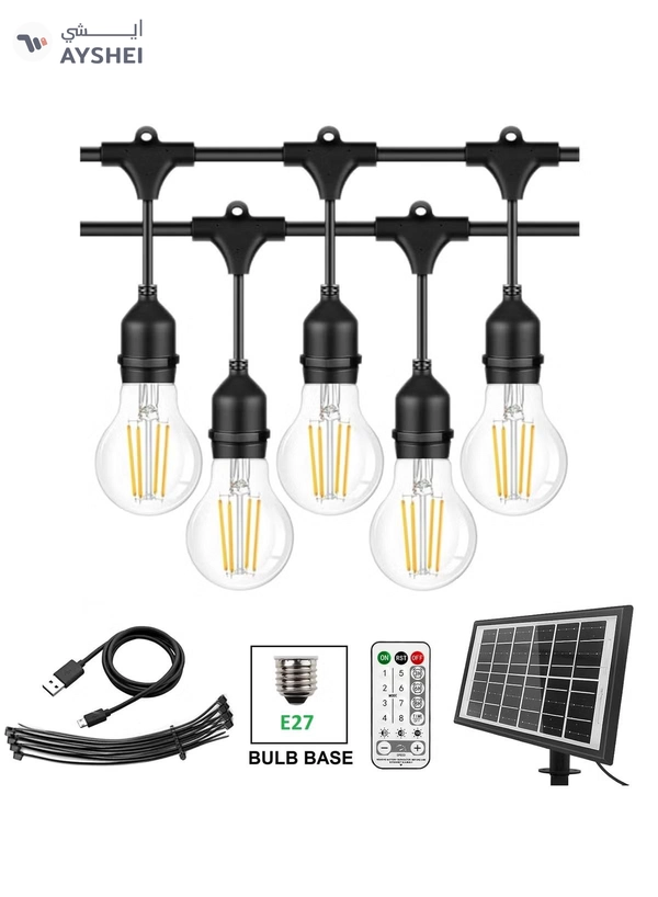 Yuwell Outdoor Waterproof IP65 Led String Lights E27 Holder 10 Meter Bulb Holder Wire With 20 Bulbs 4W A60 Clear With EU Plug Solar Bulb Holder For Ramadan Decoration Lights And Outdoor Decoration Light Hanging Light 6000mAh & USB-C, String Lights With Remote Control And 8 Modes Ramadan Light With Cable Ties