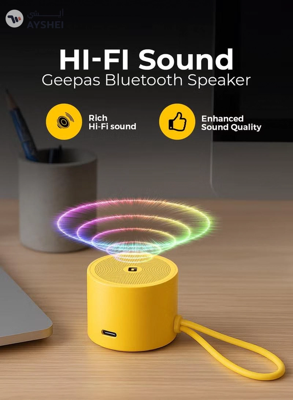 GEEPAS Mini Bluetooth Speaker | Portable Wireless Speaker with Hi-Fi Sound | 5 Hours Playtime, Type-C Charging, Compact Design | GMS11195 multicolour
