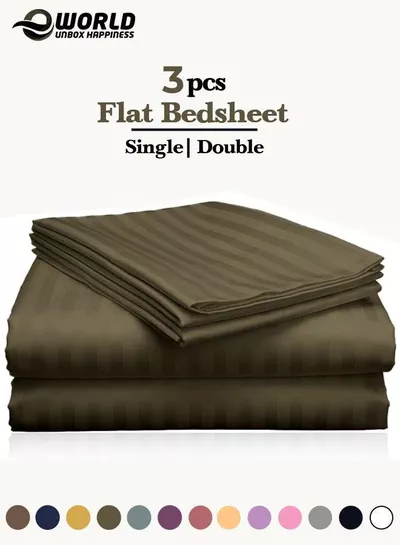 3 Piece Luxury Olive Green Striped Bed Sheet Set with 1 Flat Sheet and 2 Pillowcases for Hotel and Home Crafted from Ultra Soft and Breathable For All Seasons Microfiber for Year-Round Comfort (Single/Double)-0