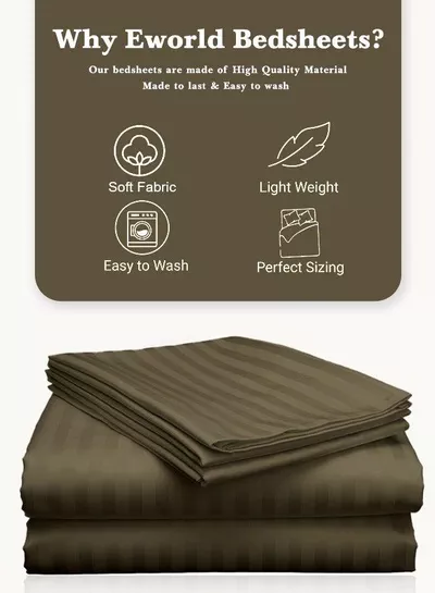 3 Piece Luxury Olive Green Striped Bed Sheet Set with 1 Flat Sheet and 2 Pillowcases for Hotel and Home Crafted from Ultra Soft and Breathable For All Seasons Microfiber for Year-Round Comfort (Single/Double)-2