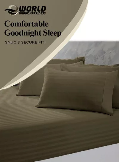 3 Piece Luxury Olive Green Striped Bed Sheet Set with 1 Flat Sheet and 2 Pillowcases for Hotel and Home Crafted from Ultra Soft and Breathable For All Seasons Microfiber for Year-Round Comfort (Single/Double)-3