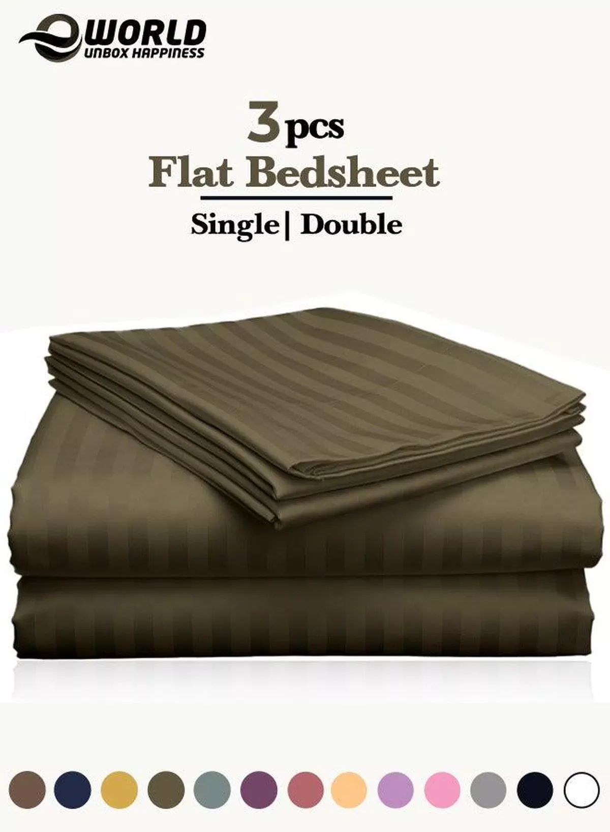 3 Piece Luxury Olive Green Striped Bed Sheet Set with 1 Flat Sheet and 2 Pillowcases for Hotel and Home Crafted from Ultra Soft and Breathable For All Seasons Microfiber for Year-Round Comfort (Single/Double)