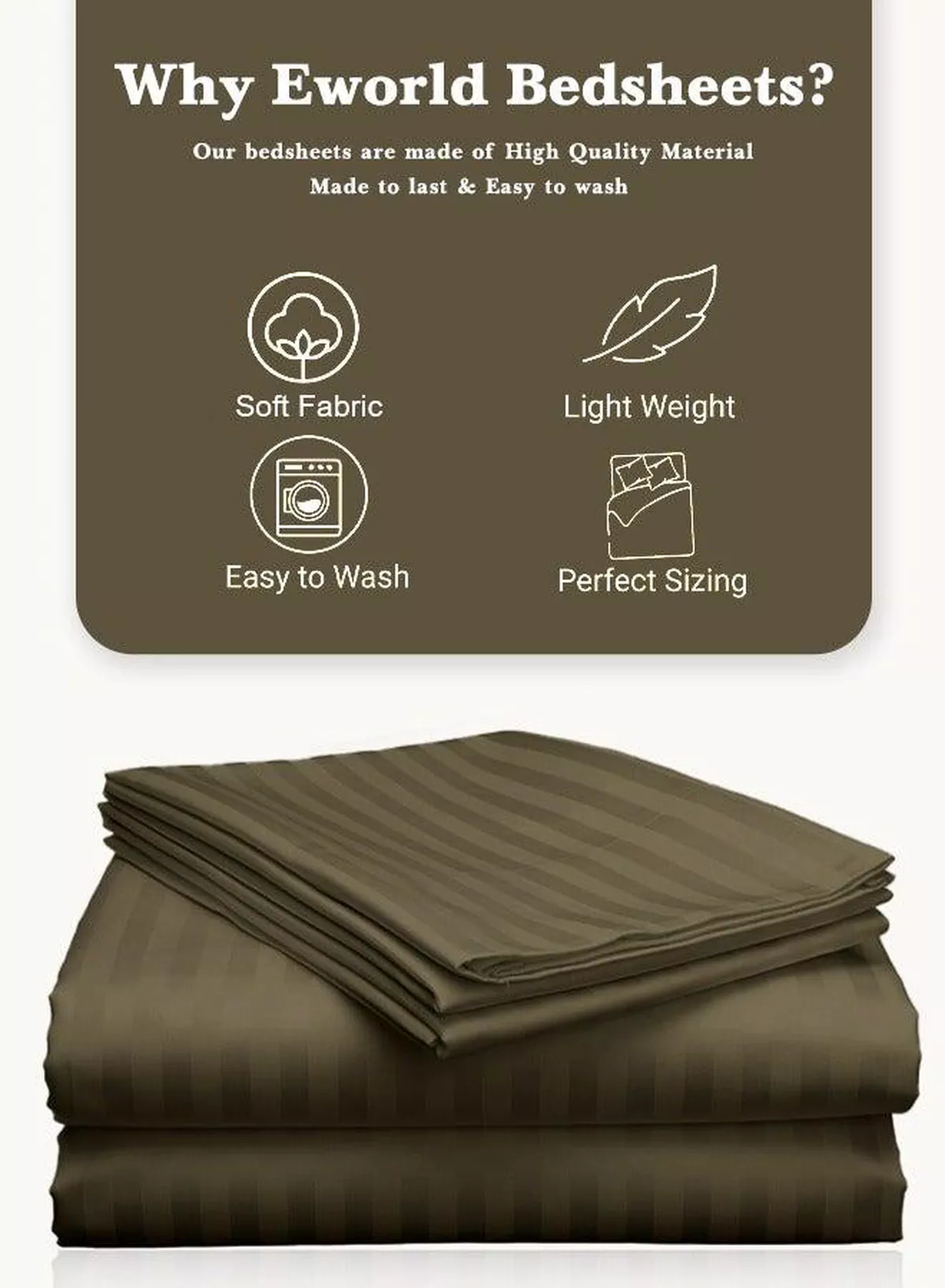 3 Piece Luxury Olive Green Striped Bed Sheet Set with 1 Flat Sheet and 2 Pillowcases for Hotel and Home Crafted from Ultra Soft and Breathable For All Seasons Microfiber for Year-Round Comfort (Single/Double)-2-2