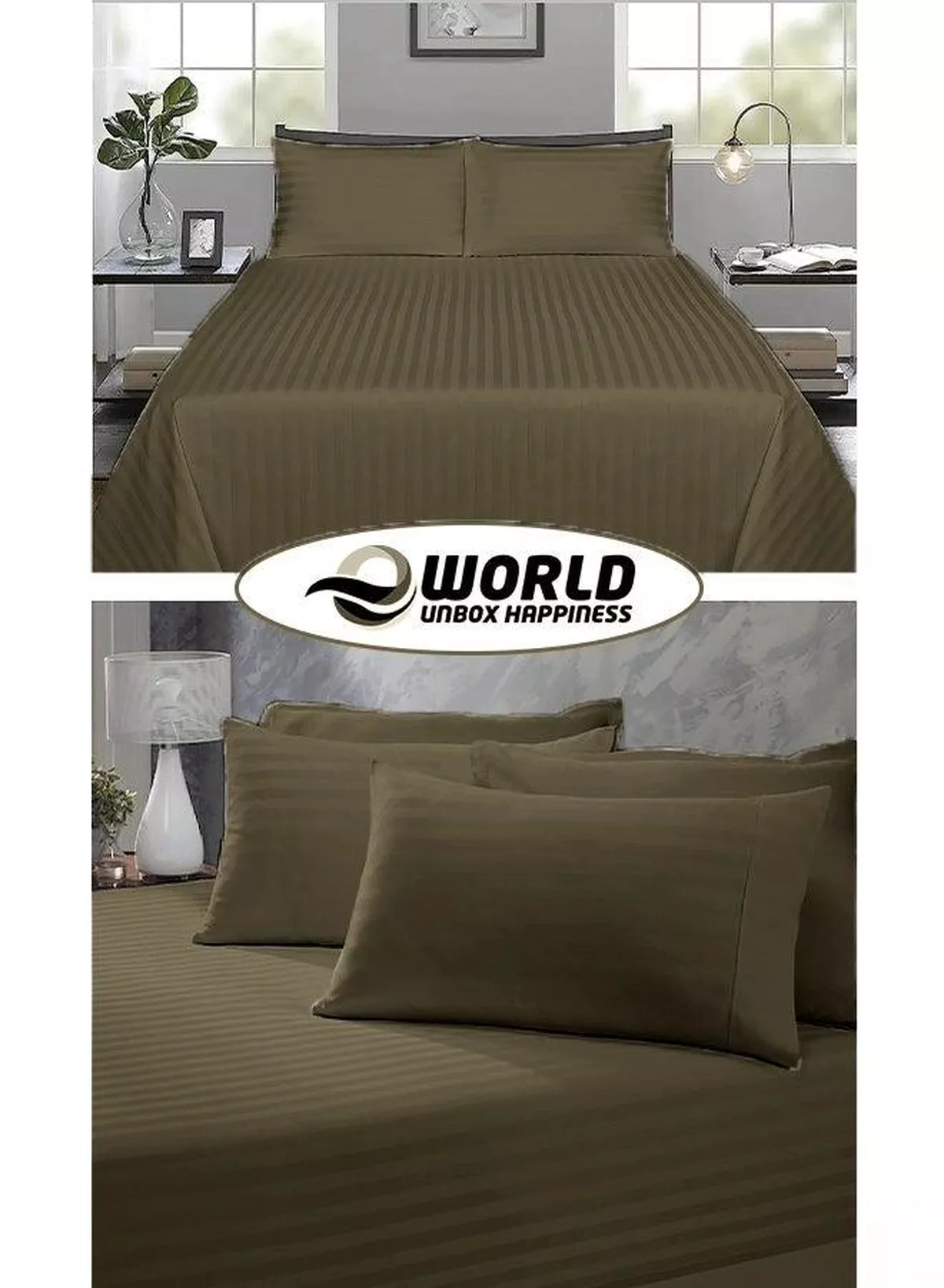 3 Piece Luxury Olive Green Striped Bed Sheet Set with 1 Flat Sheet and 2 Pillowcases for Hotel and Home Crafted from Ultra Soft and Breathable For All Seasons Microfiber for Year-Round Comfort (Single/Double)-4-4