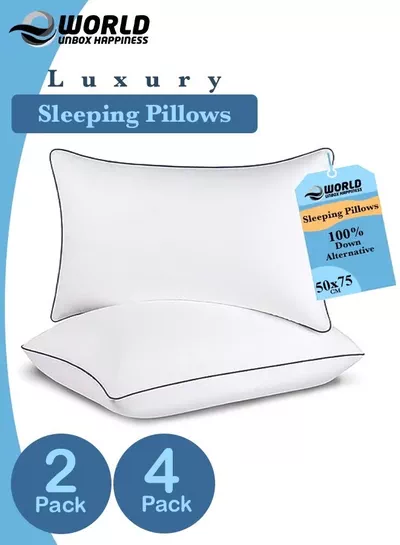 Eworld Premium Down Alternative Filled Bed Pillows, Featuring Breathable Cover, Microfiber Filling and Plush Bounce-Back Design, Hypoallergenic and Luxurious Hotel Quality Pillow Set, White, Pack of 2 & 4-0