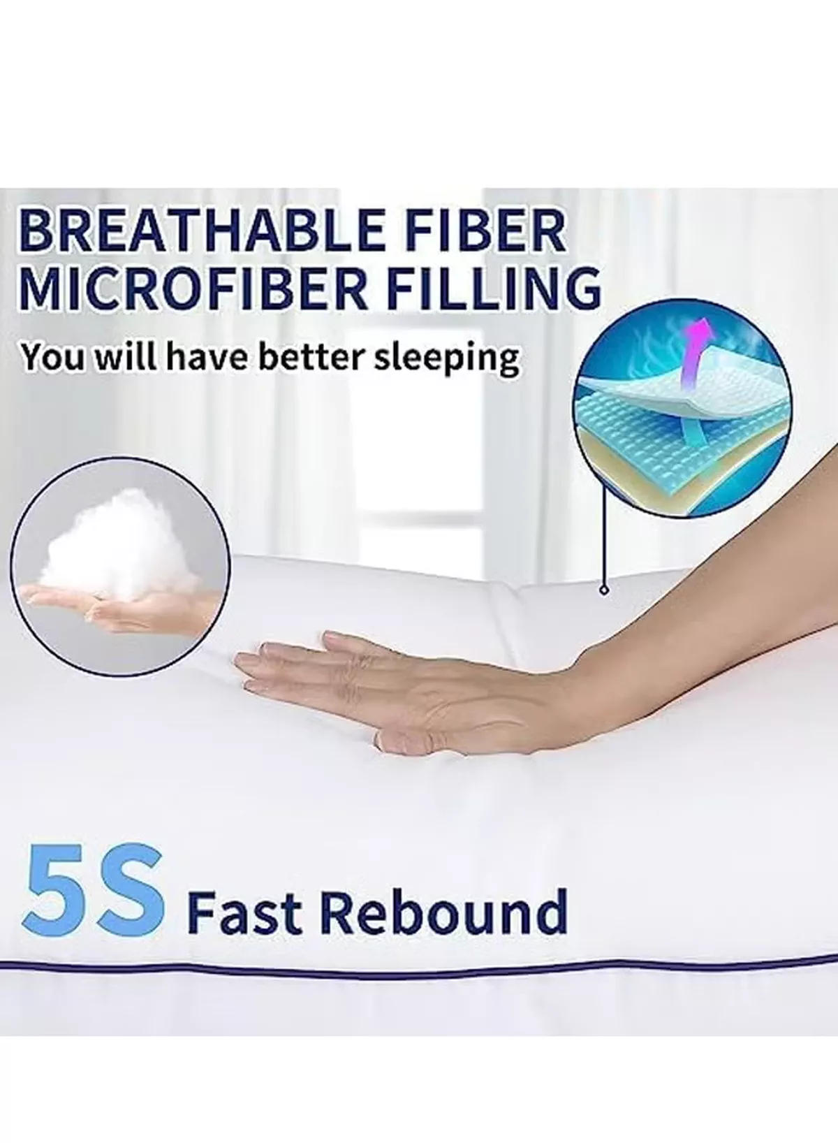 Eworld Premium Down Alternative Filled Bed Pillows, Featuring Breathable Cover, Microfiber Filling and Plush Bounce-Back Design, Hypoallergenic and Luxurious Hotel Quality Pillow Set, White, Pack of 2 & 4-5-5