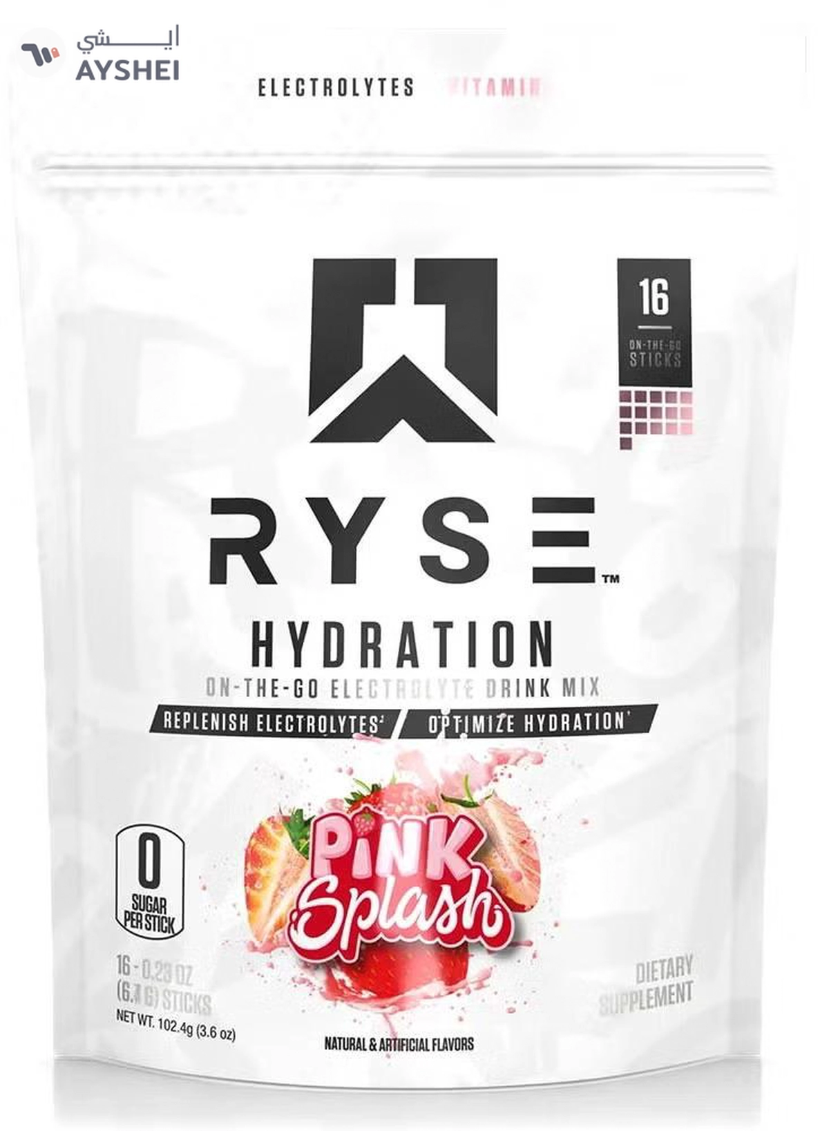 RYSE Hydration Electrolytes Sticks, Pink Splash, 16 Sticks