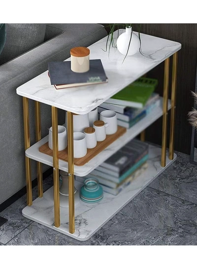 DubaiGallery Three Layer Sofa Side Table,Modern Nordic Style Coffee Table with Marble Table-1