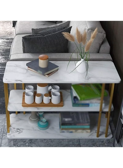 DubaiGallery Three Layer Sofa Side Table,Modern Nordic Style Coffee Table with Marble Table-2
