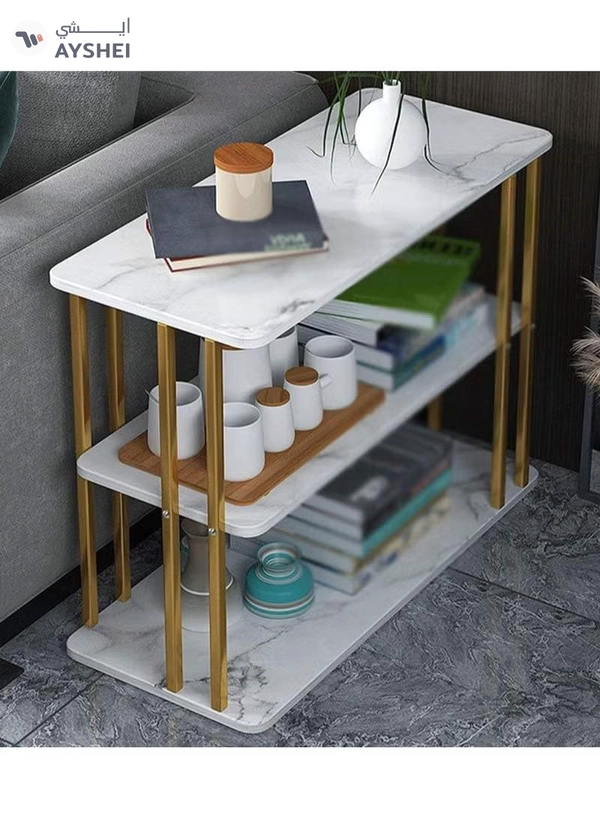 DubaiGallery Three Layer Sofa Side Table,Modern Nordic Style Coffee Table with Marble Table