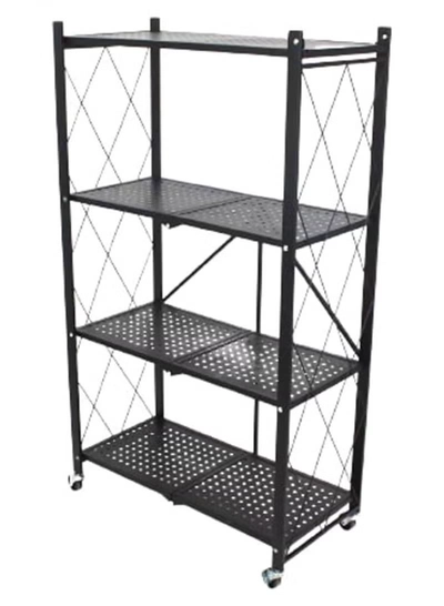 Home Time 4-Layered Foldable Storage Rack With Wheels Black 34x71x124cm-0