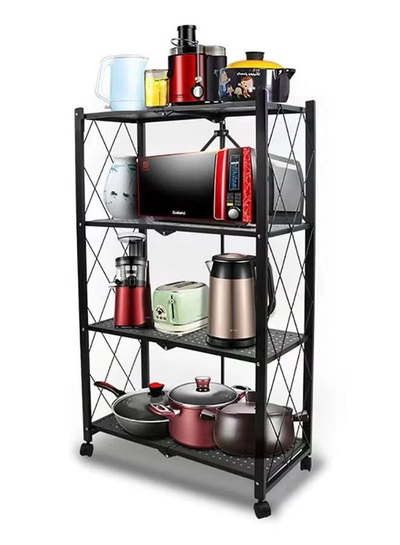 Home Time 4-Layered Foldable Storage Rack With Wheels Black 34x71x124cm-5