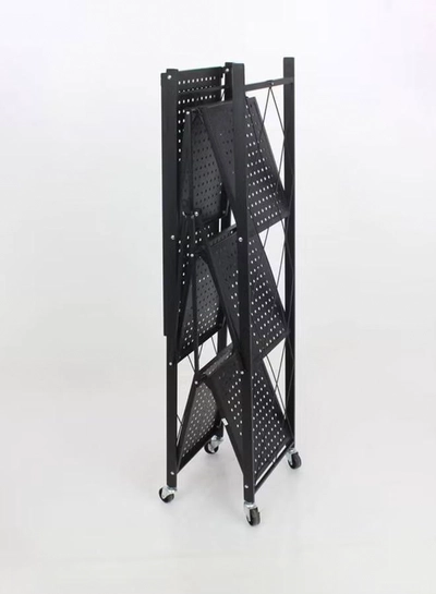 Home Time 4-Layered Foldable Storage Rack With Wheels Black 34x71x124cm-3