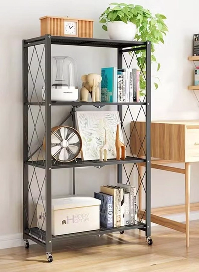 Home Time 4-Layered Foldable Storage Rack With Wheels Black 34x71x124cm-4