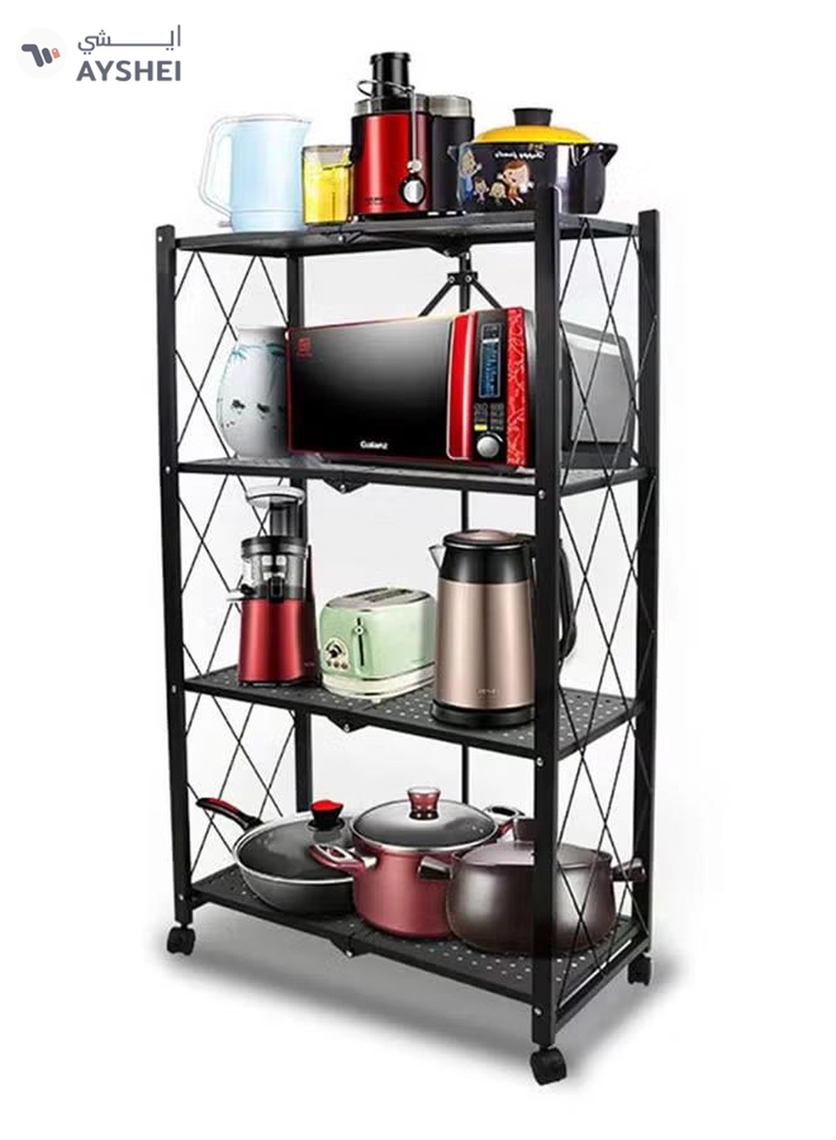 Home Time 4-Layered Foldable Storage Rack With Wheels Black 34x71x124cm-5-5